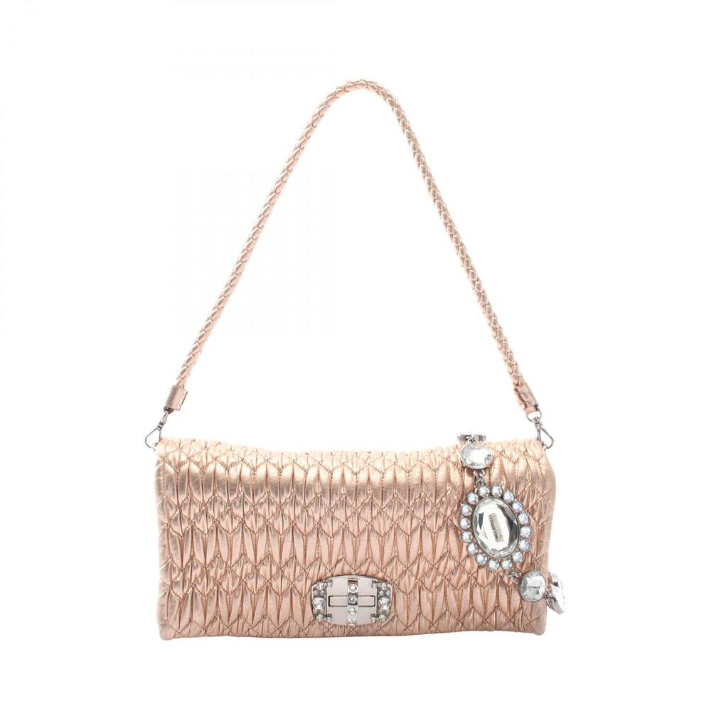 Miu Miu NAPPA CRYSTAL Matelasse Shoulder Bag Leather Gold Tone